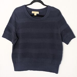 Michael Kors Blue Crewneck Cropped Cap Sleeve Knit Sweater Women XL EUC